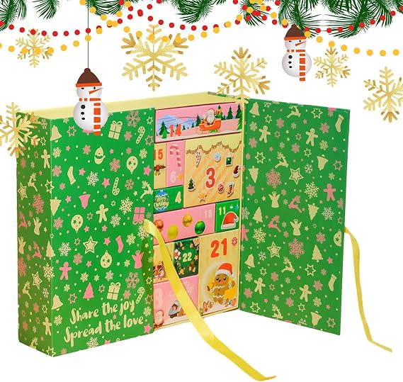 Christmas Advent Box Reusable 2025 Countdown Calendar Box To Fill 24-Grid | Decorative Handmade Case for Windowsill Shelf Desktop Holiday Festival Party Stationery Chocolate