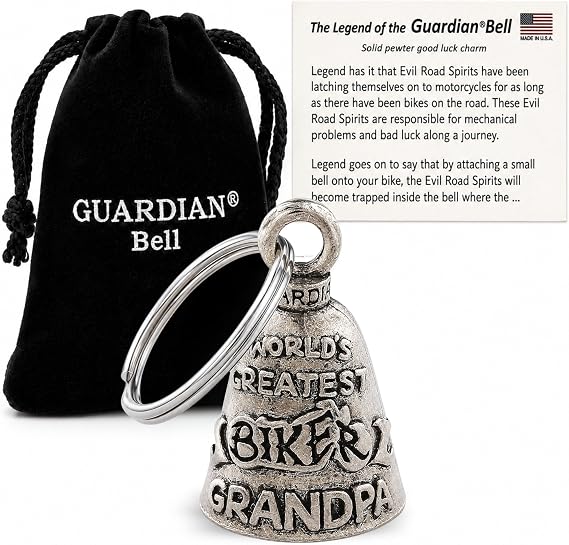 Guardian Bell Good Luck Bell w/Keyring & Black Gift Bag | Motorcycle Bell | Pewter | Good Luck Gift | Bike Bell | Made in USA