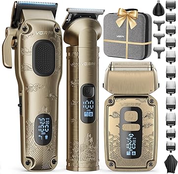 VGRPRO Hair Clipper & Trimmer Set for Men Professional, Waterproof Electric Razor Foil Shaver for Men Face Beard, Cordless for Hair Cutting, 4-Speed Setting, LED Battery Display, Barber or Home Use