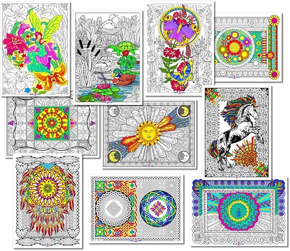 Stuff2Color Line Art Coloring Bundle - 10 Coloring Posters - Best Sellers Pack #1 - (Beautiful Art Printed on Heavy Cardstock - Excellent Coloring Project for Groups and Individuals)