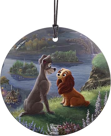 Disney Lady and The Tramp Falling in Love Thomas Kinkade 3.5 Starfire Prints Hanging Glass Print Accessory - Ideal for Gifting and Collecting by Trend Setters Ltd. SPCIR1091