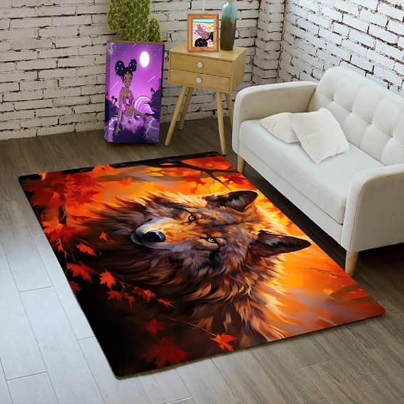Wolf Rugs for Bedroom - Kids Wolf Rug for Living Room Animal Carpet for Teens Decor Rug for Dining Room Cute Floor Mat, 2x3 Feet