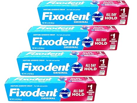 Fixodent Denture Adhesive Cream Original, All Day Hold for Fulls and Partials, 2.4 oz - 4 Pack