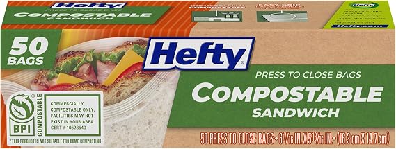 Hefty Compostable Press-To-Close Sandwich bags, 50 Count