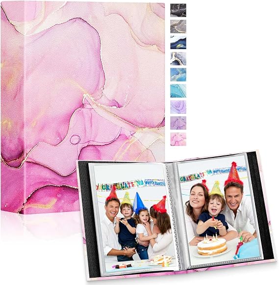 Lanpn Photo Album 10 x 15 cm 50 2 Packs Small Mini Leather Hardcover Slip-in Album for Portrait Photos Pictures Pink