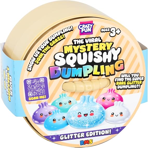 abeec Crazy Fun RMS Giant Mystery Squishy Dumpling, 17cm Glitter Big Bao Bun, Slow-Rise Blind Box Fidget Toy in Giant Steamer Tub, 7 Designs to Collect, Find the Super Rare Glitter Bao, Age 3+