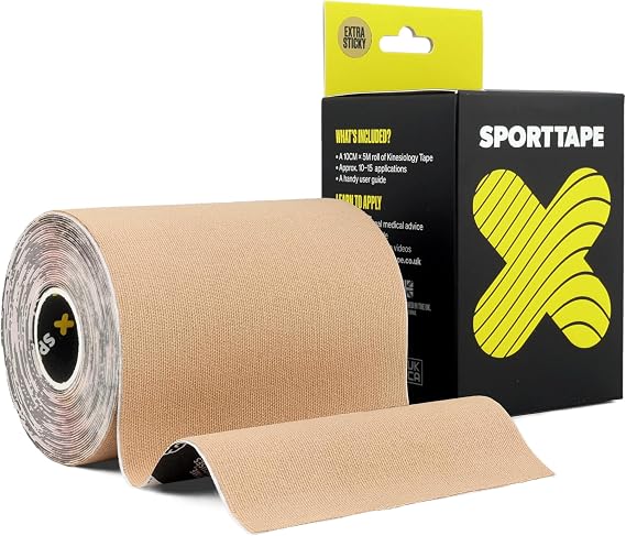 SPORTTAPE Extra Wide Kinesiology Tape 10cm x 5m - Beige, Wide Sports Tape