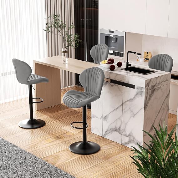 Nalupatio Bar Stools Set of 4, Modern Swivel Bar Stool, Light Gray