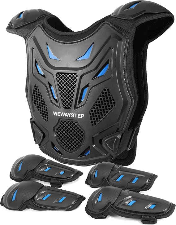 Kids Dirt Bike Gear, Motocross Adjustable Armor Body Guard Vest Suit (Blue)