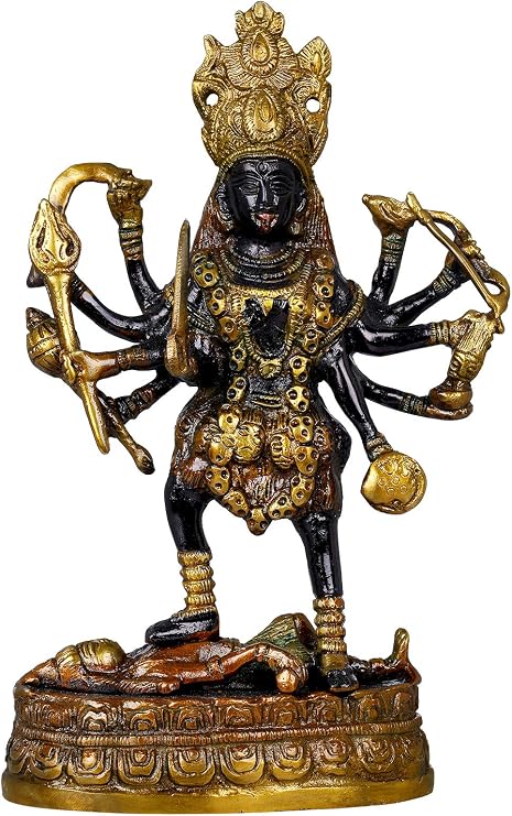 Exotic India Goddess Kali - Brass Statue - Color Amazing Black Brown GoldColor