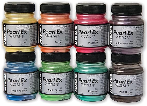 Jacquard Pearl Ex Pigment Powder 8 Color Set 0.5oz Jars - Loose Mica Powder for Epoxy Resin, Watercolors, Calligraphy Ink & Clay - Epoxy Pigment Powder - Epoxy Resin Color