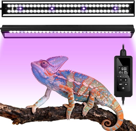 UVB Reptile Light, Dimmable UVA UVB Lamp with Timer & 3 Modes, Adjustable 5.0-20.0 Output, 6500K Daylight LED Reptile Tank Light for Bearded Dragon, Snake, Turtle, 10-40 Gallon (16 INCH)