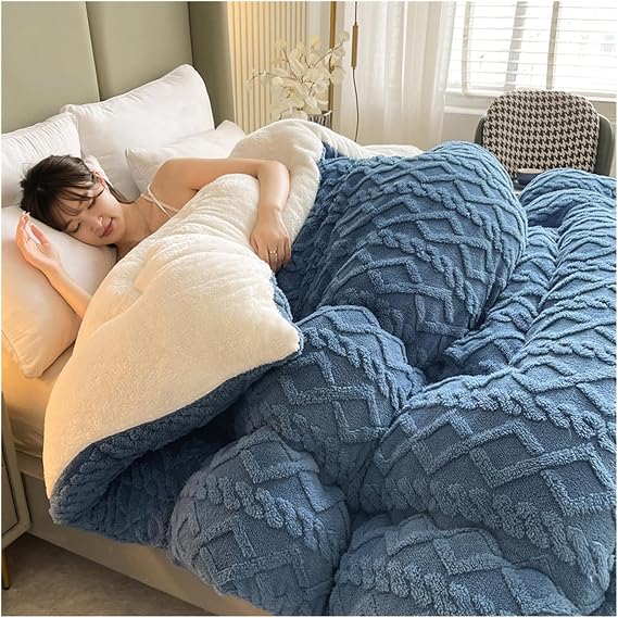 Thickened Super Soft Insulation Hibiscus Winter Quilt, Imitation Cashmere Quilt, Super Warm Double-Sided Velvet Quilts Fluffy Plush Comforter Blanket Quilt for Cold Weather (D 150x200cm/59x79in(2kg))