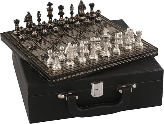 Luxury & Decorative Premium Customized Chess Game Set | 10 x 10 Inches | Black & Silver | Collectible & Handmade Set for Professionals & Adult for Tournament or Gifting by INDUS LIVING