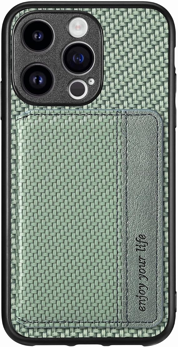 iPhone 15 Pro Max/13 pro多機能カード挿入携帯ケースホルダー磁気吸引RFID盗難防止に適用 耐久性 耐衝撃保護カバー薄型 軽量 指紋防止 擦り傷防止 カード収納スタンド機能着脱簡単 iPhone 15 Pro Max対応 グリーン, iPhone 15 Plus