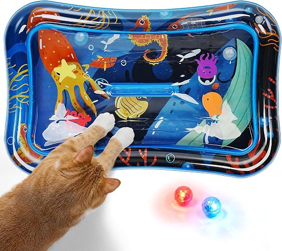 Cat Water Sensory Play Mat with Glowing Balls, Thickened Cat Water Bed Toy for Cats Dogs Kittens Puppies Pets