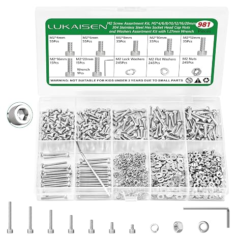 M2 Stainless Steel Screws Set, 981PCS Hex Socket Bolts Nuts Kit