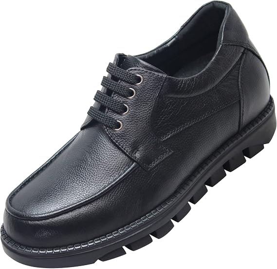 CALTO Men's Invisible Height Increasing Elevator Shoes - Black Pebble Grain Leather Lace-up Casual Shoes - 3 Inches Taller - G6381 - Size 6 D(M) US