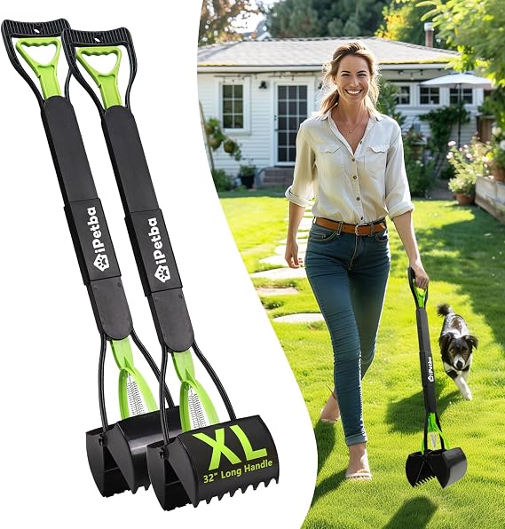 32 inch Pooper Scooper for Large Dogs 2-Pack Long Handle Dog Poop Scooper for Yard, No Bending Save Back, Ease of Pickup, Grass Friendly, Sturdiness