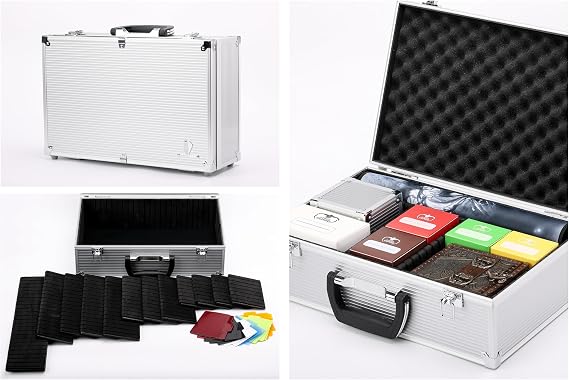 Silver TC-A5B Tabletop Gaming Storage Case with Sliding Divider Walls for TCG, Deck Box, Card Games, MTG, Magic, FaB, YGO, FaB, Dominion, Board Games.