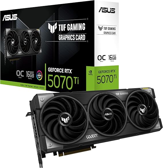 ASUS TUF Gaming NVIDIA GeForce RTX 5070 Ti 16GB GDDR7 OC Edition Graphics Card, (PCIe 5.0, HDMI/DP 2.1, 3.125-Slot, Military-Grade Components, Protective PCB Coating),