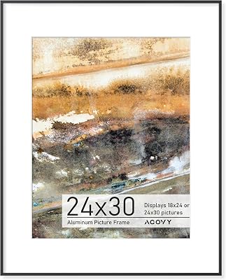24x30 Poster Frame, 24x30 Frame with Mat for 18x24, Premium Aluminum 24 x 30 picture frame, HD Tempered Glass, Metal Photo Frame for Wall Display, Wall Hook Included Black, Pack of 1