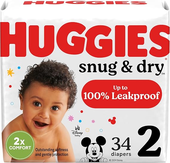 Huggies Snug & Dry Baby Diapers, Size 2 (12-18 lbs), 34 Ct