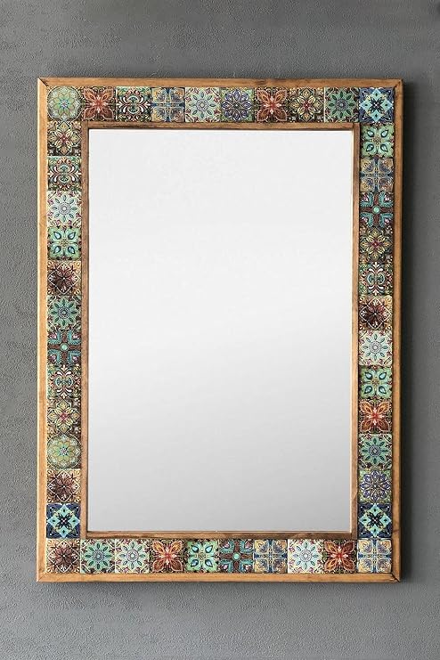 Oscar Stone Decor Masif Çerçeveli Mozaik Taş Ayna 53 Cm X 73 Cm Tile Mozaik Seramik Desenli Ayn5070-001