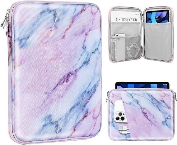 TiMOVO 9-11" Tablet Sleeve Bag with Pocket, Marble Purple & Blue