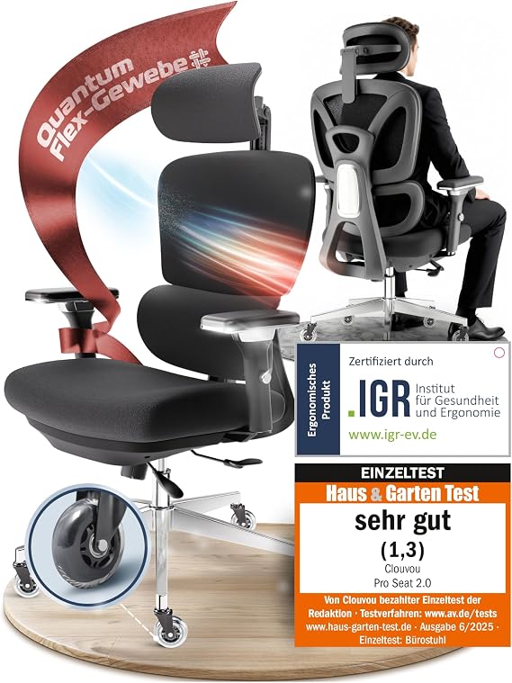CLOUVOU ProSeat Ergonomic Office Chair [Test Winner] Swivel Chair 150 kg Desk Chair Office Chair & Gaming Chair Home Office Chair Ergonomic Breathable Computer Chair