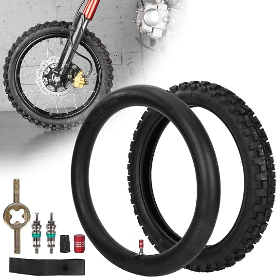 60/100-14 2.50-14 Front Dirt Bike Tire and Tube Set | for 90cc 110cc 125cc SSR CRF XR70 CR60R KLX110 KX60 DRZ DS80 JR80 PW80 TTR90 YZ60 65SX, with Wheel Liner and Valve Repair Kit