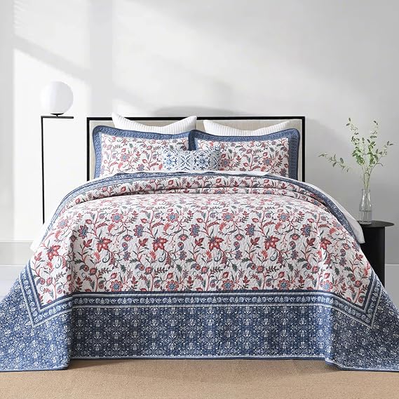 Oversized Queen Bedspreads 102"x120" - Reversible Floral Quilt