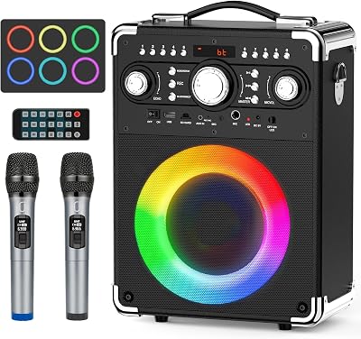 Pro Audio Certified Karaoke Machine with 3 Mics, 24H Playtime Portable Bluetooth 5.3 Party Speaker wDJ Light & Bass Boost, All-in-1 Home Entertainment System for AdultsKids, IndoorOutdoor Gathering