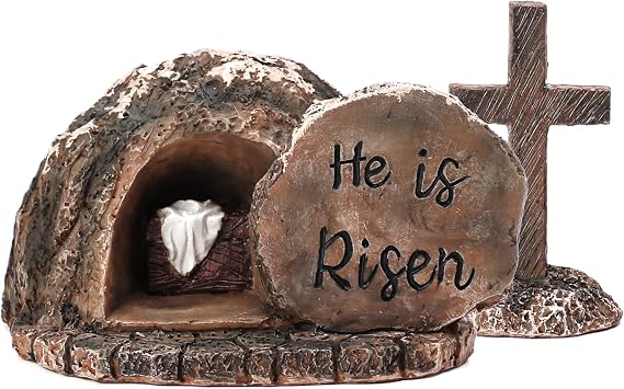 Empty Tomb with Cross Decorations - Nativity Scene Set He is Risen Statue Religious Jesus Christian Gifts for Women Manger Resin Indoor Outdoor Christian Decor Catholic Gifts Easter Decor