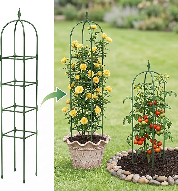 MYMULIKE 2 Pack Garden Obelisk Trellis for Climbing Plants Outdoor & Indoor - 6Ft Rustproof Garden Trellis Plant Support Cage for Vines, Flowers, Vegetables, Roses | Heavy-Duty, Adjustable
