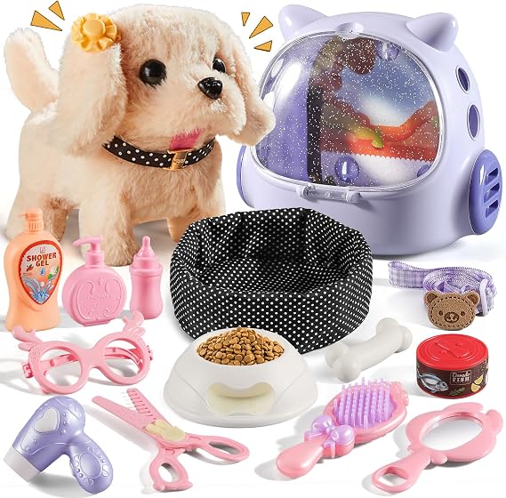 Vanvimen 16 Pcs Robot Dog Toys for Girls, Toys for 3 4 5 6 7 8 Year Old Girls Kids Boys, Realistic Robot Puppy Toddlers Girl Toy for 5-7 6-8, Ideas Birthday Gifts for Girl 3 4 5 6 Year Old
