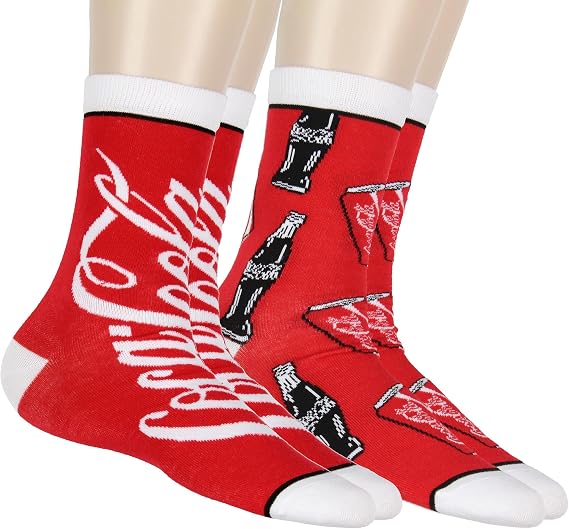 Coca-Cola Coke Crew Socks Bottles And Cans Soda Pop Drink Print 2 Pack