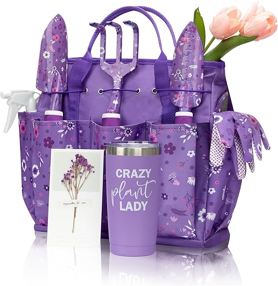 Gardening Gifts for Women, Garden Tool Set, Heavy Duty Gardening Hand Tools with Garden Tool Bag, Purple