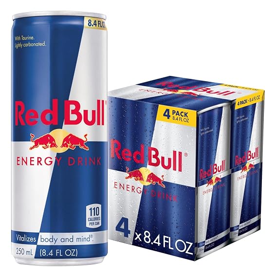 Red Bull Energy Drink, 8.4 Oz, 4-count | contains caffeine, taurine, B-vitamins, sugar, and water, 8.4 fl oz, pack of 4 cans