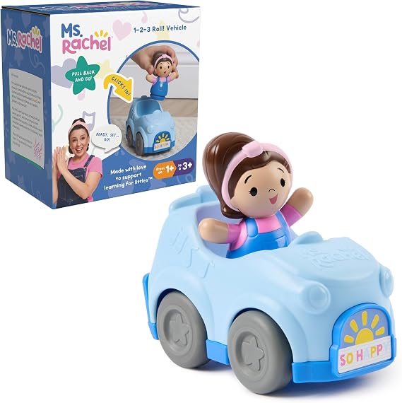 Ms. Rachel 1-2-3 Roll! Vehicle, Pull Back Vehicle with Figure