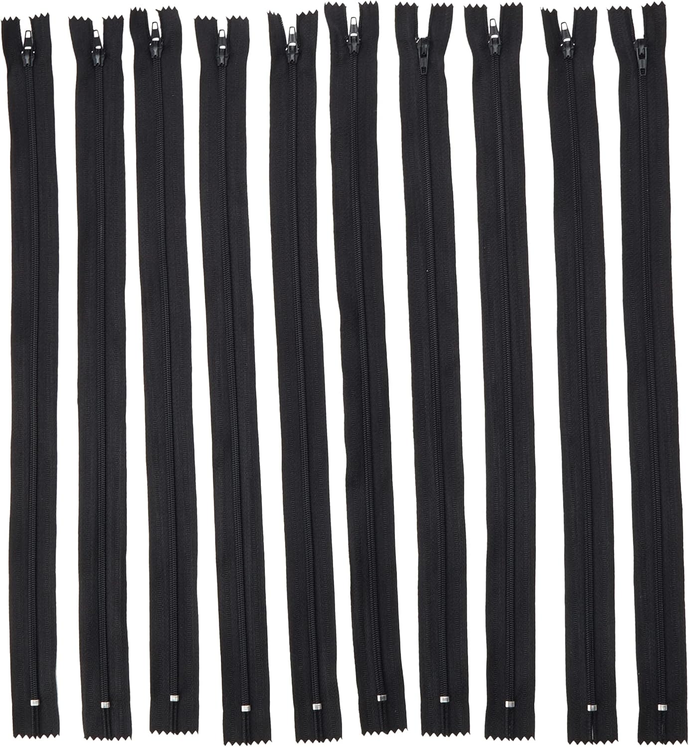 Trimz 40cm (~16inch) one Way end Stop Zip with 4mm Teeth - Black x 10Pcs, Polyester, 40 cm