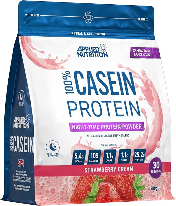 Applied Nutrition Casein Protein Powder - Micellar Casein Supplement, Slow Release Protein (900g - 30 Servings) (Strawberry Cream)