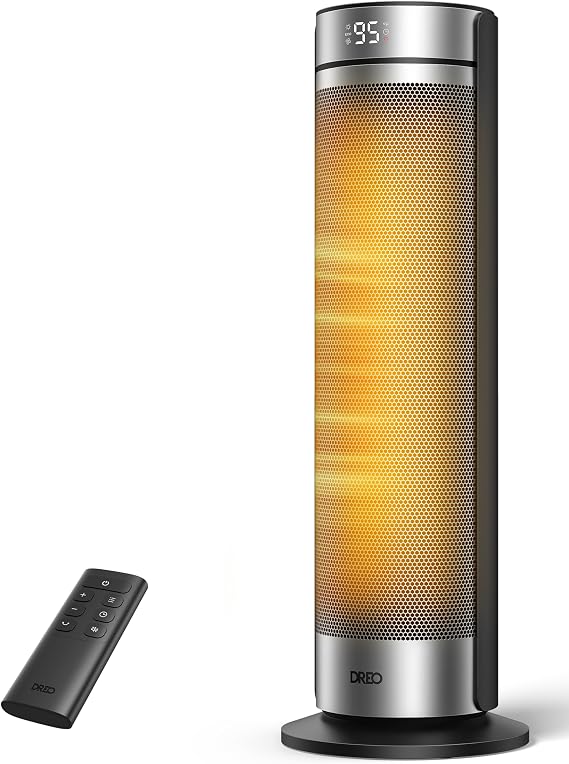 DREO Space Heater for Large Room, 23 Inch Electric Heaters for Indoor Use, 8 Safe Protection Tower, 70 Oscillation, PTC Ceramic with Thermostat and Remote, Quiet, 12H Timer, Bedroom, Office