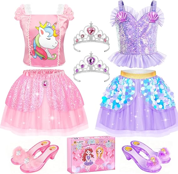 Princess Dress Up Clothes Princess Shoes, Mermaid Unicorn Dress Up Costumes | Pretend Play Dress Up Set for Little Girls, Dress Up Toys Set for Toddlers, Christmas Birthday Gifts for 3-6 Role Play