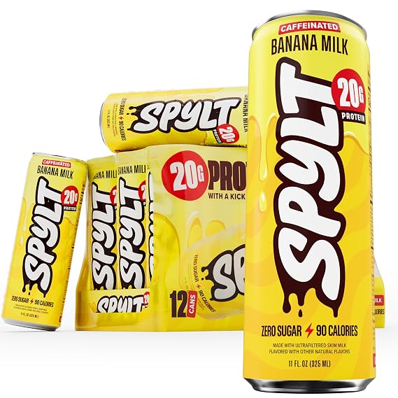 Spylt Banana Milk Protein Shakes, 20g Protein, 60mg Caffeine, 12 Pack