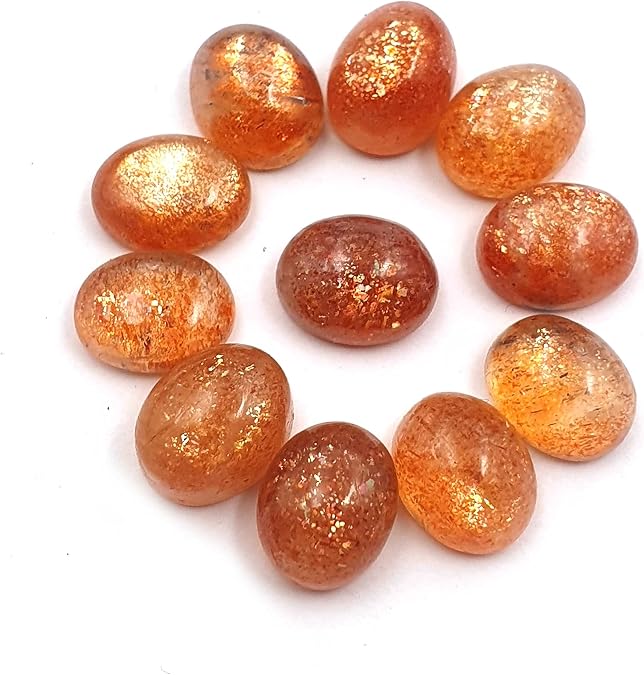 Natural Sun Stone Oval Cabochon Gemstone 24 Pcs 9x11 mm 99 CT Sunstone Loose Gemstone Cabs,Semi Precious Stone For Jewelry Making