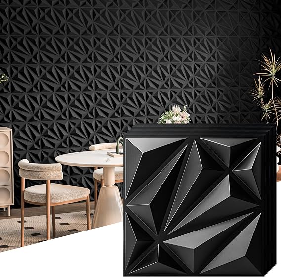 Art3d 33-Pack Accent 3D Textured Wall Panels, 11.8 x 11.8 in, Black