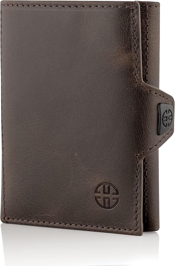 TRUSADOR Verona Unisex RFID Trifold Leather Wallet Front Pocket, Brown, Small, Zipper Pocket