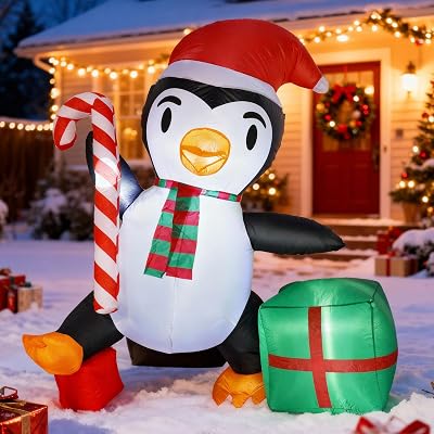 6 FT Christmas Inflatables Decorations Outdoor,Inflatable Penguin with Candy Canes, Outdoor Holiday Yard Decoration with LED Lights, Blow Up Decor for Lawn