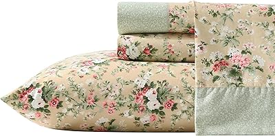Laura Ashley - Queen Sheet Set, Breathable Percale Cotton Bedding with Deep Pockets, Chic Home Decor, Oeko-Tex Certified Serene Dream Brown, Queen